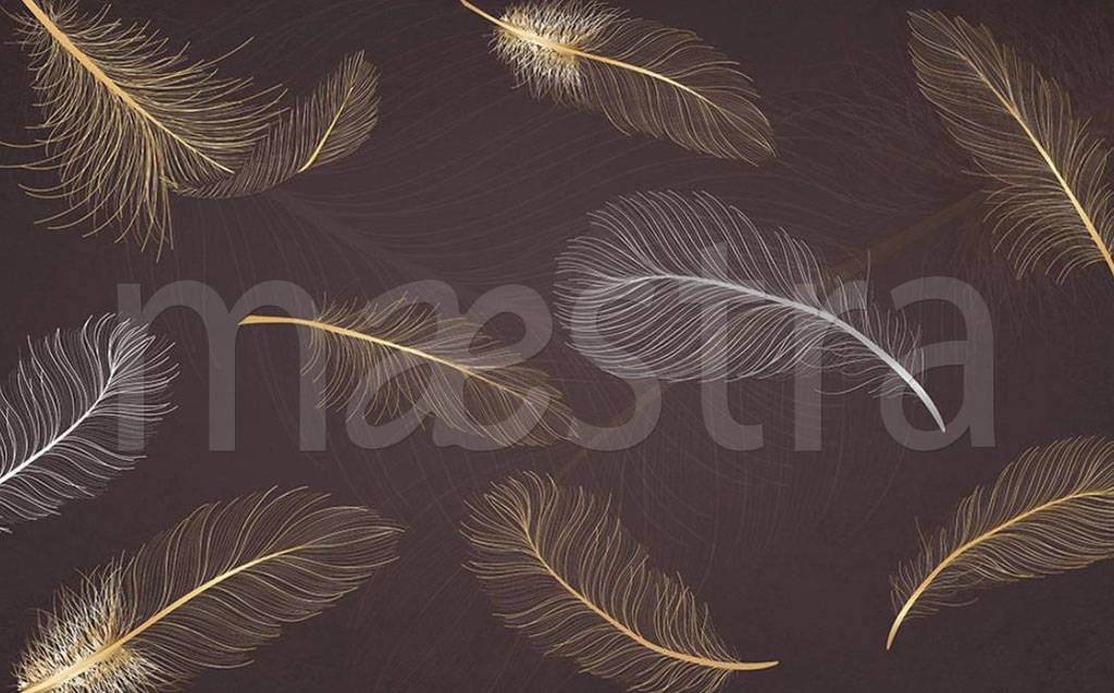 Фотообои Золотые перья на темном