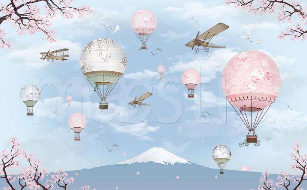 Фотообои Розовые воздушные шары на голубом фоне